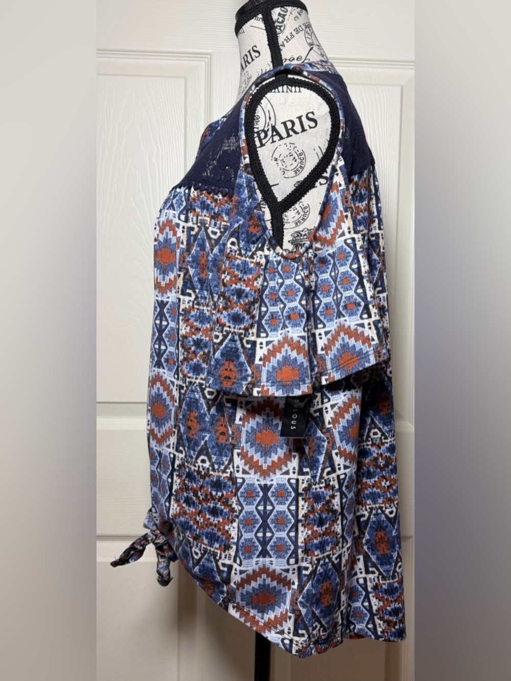 Absolutely Famous Women's Geometric Print Shirt - Blue and Orange - Picture 4 of 8